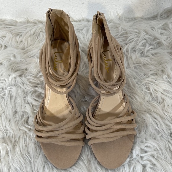 LULUS Pure Instinct Nude Suede Caged Wedges Size 9 New - Picture 3 of 13